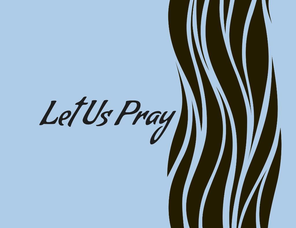 Text graphic with "Let Us Pray" message.