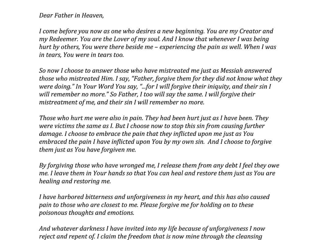 Prayer for forgiveness and healing.